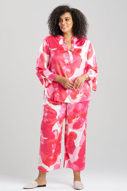 Floria Printed Satin Mandarin PJ Set Pink