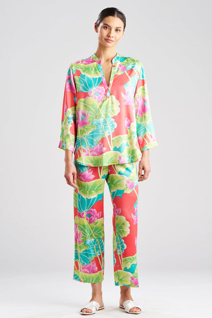 Ascendant Lotus Printed Satin Mandarin PJ Set Pink Multi