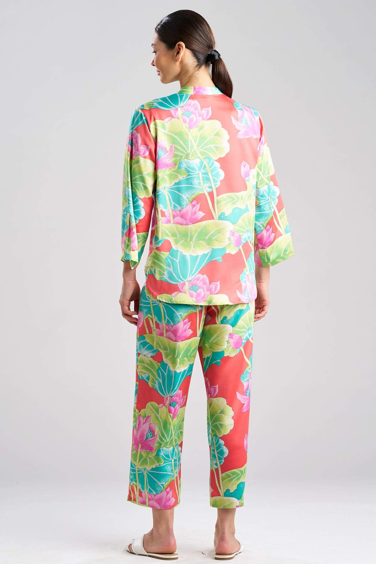 Ascendant Lotus Printed Satin Mandarin PJ Set Pink Multi