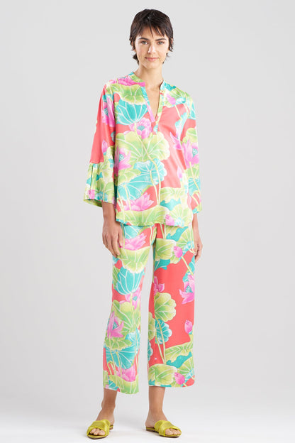 Ascendant Lotus Printed Satin Mandarin PJ Set Pink Multi