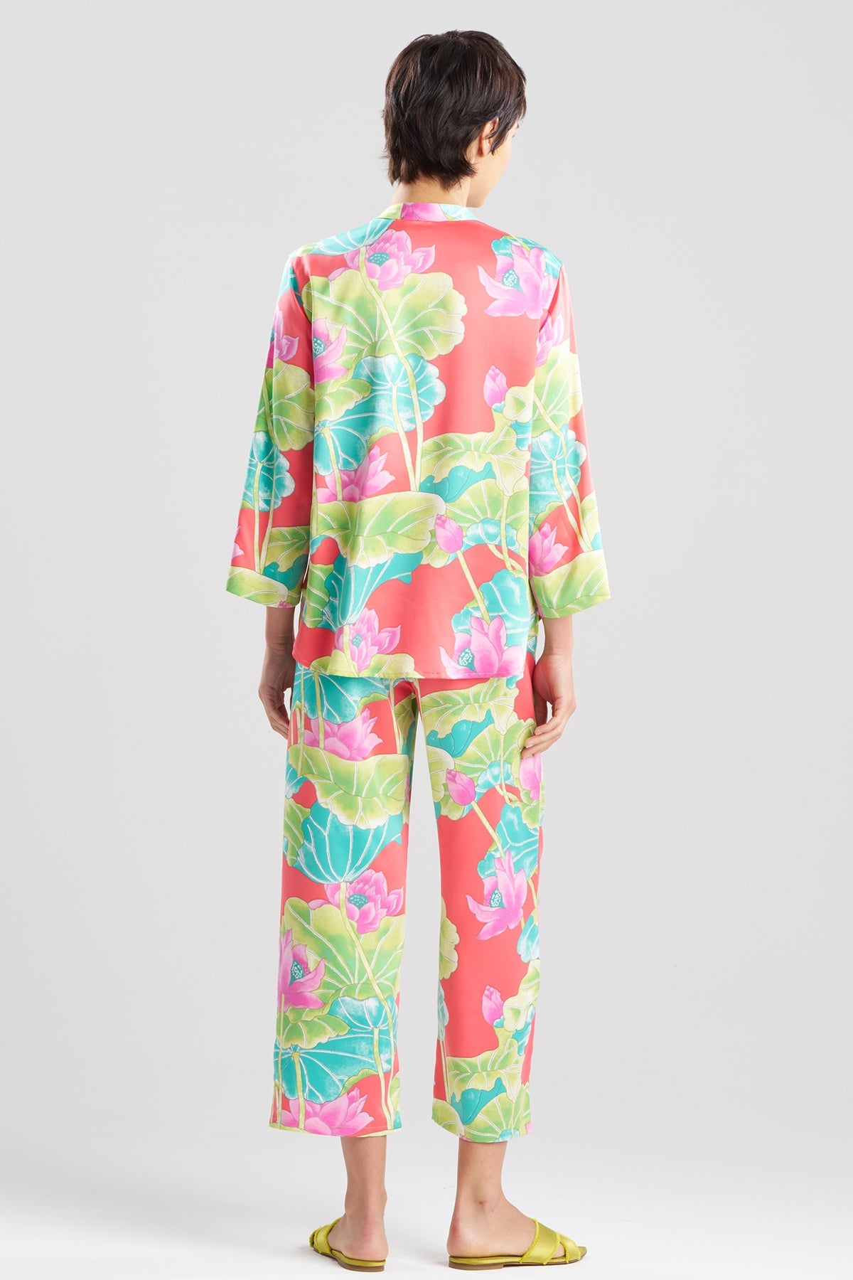 Ascendant Lotus Printed Satin Mandarin PJ Set Pink Multi