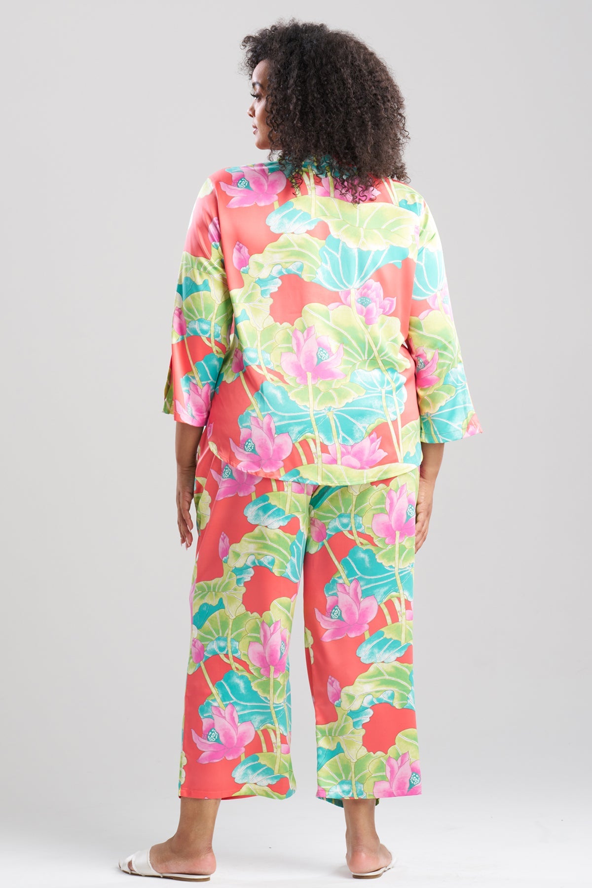 Ascendant Lotus Printed Satin Mandarin PJ Set Pink Multi
