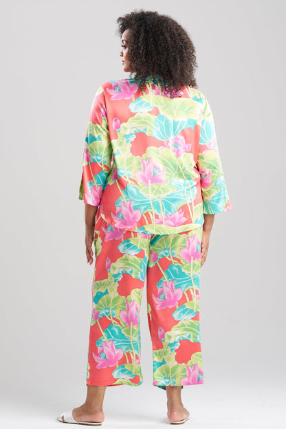 Ascendant Lotus Printed Satin Mandarin PJ Set Pink Multi