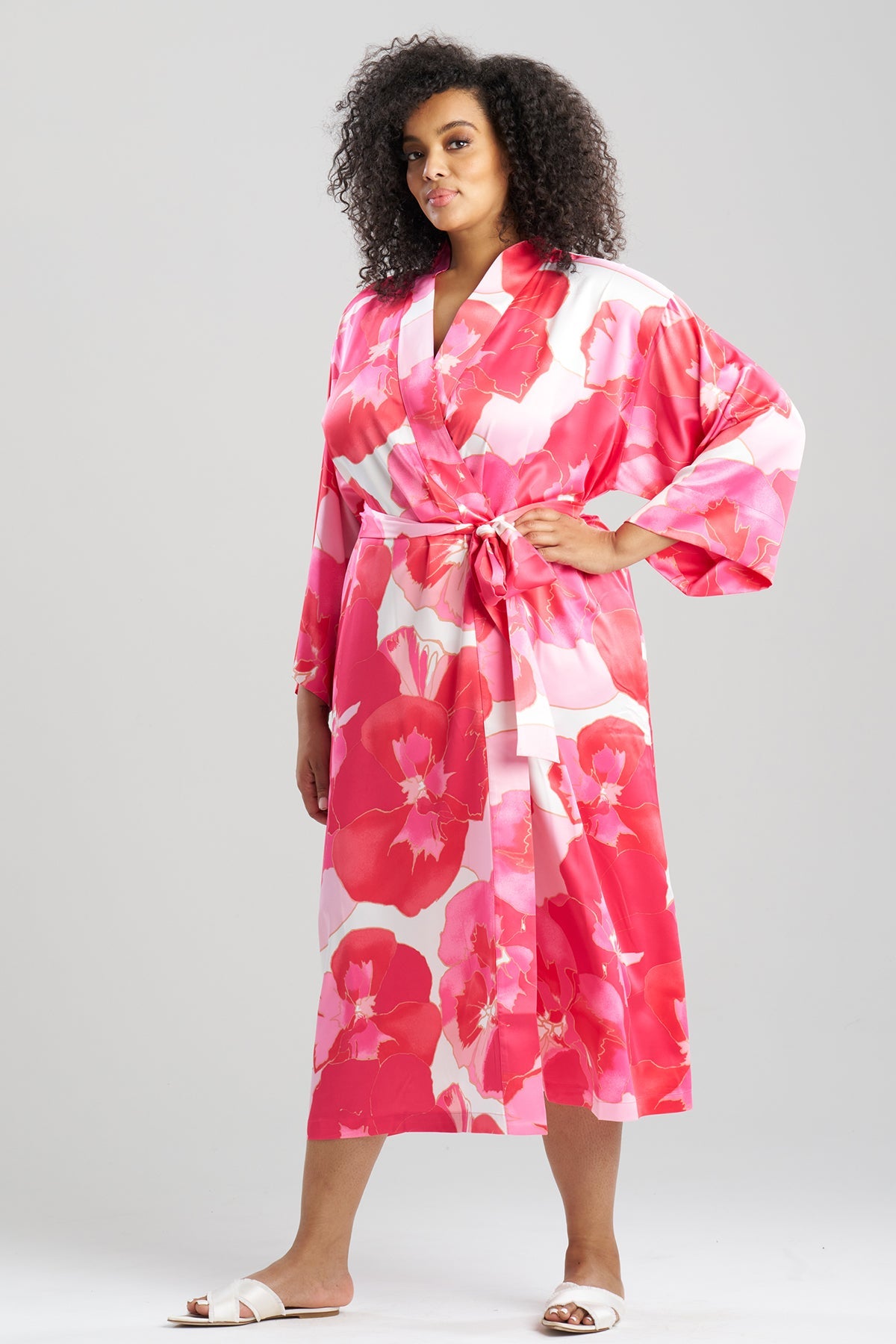 Floria Printed Satin Robe Pink