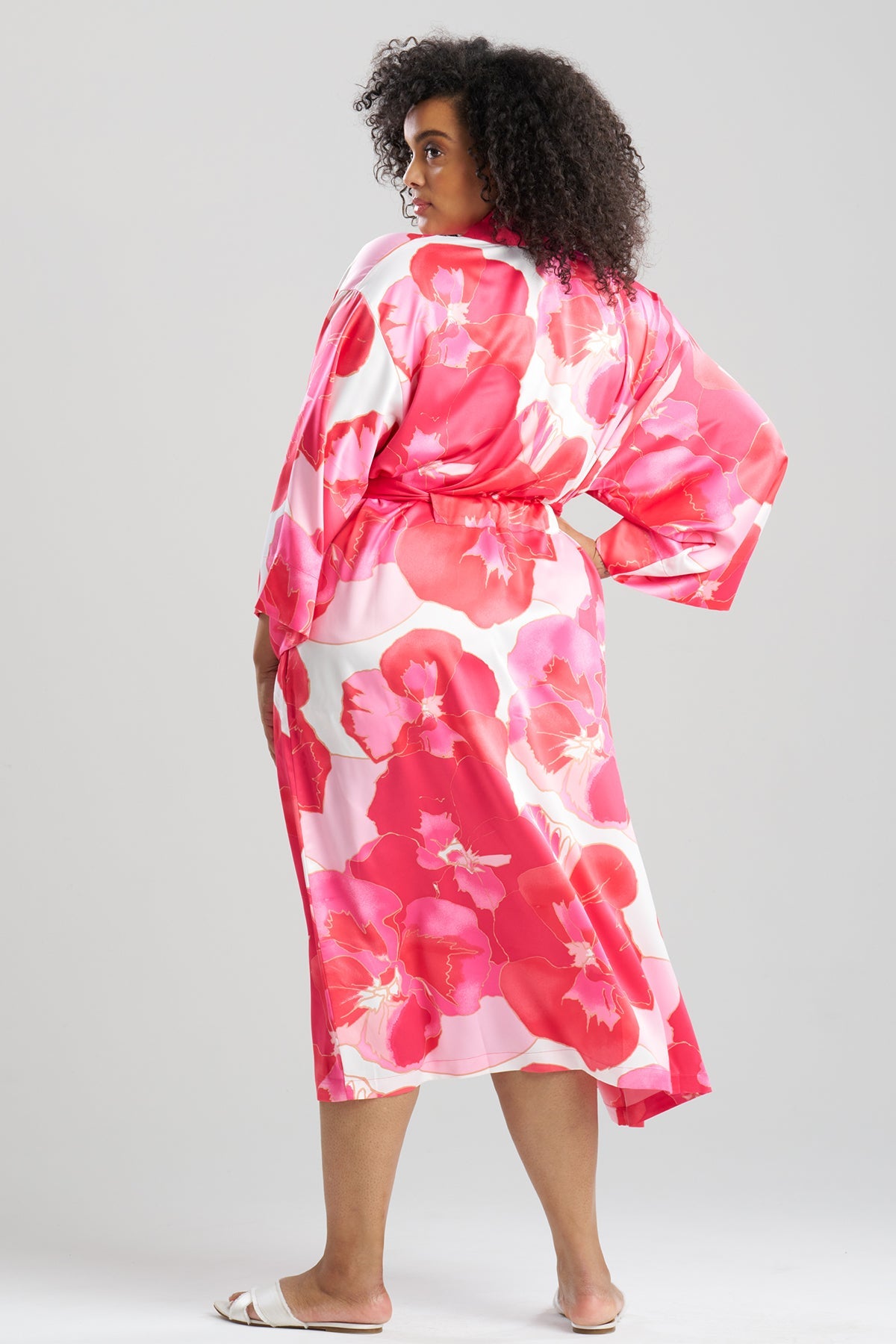 Floria Printed Satin Robe Pink