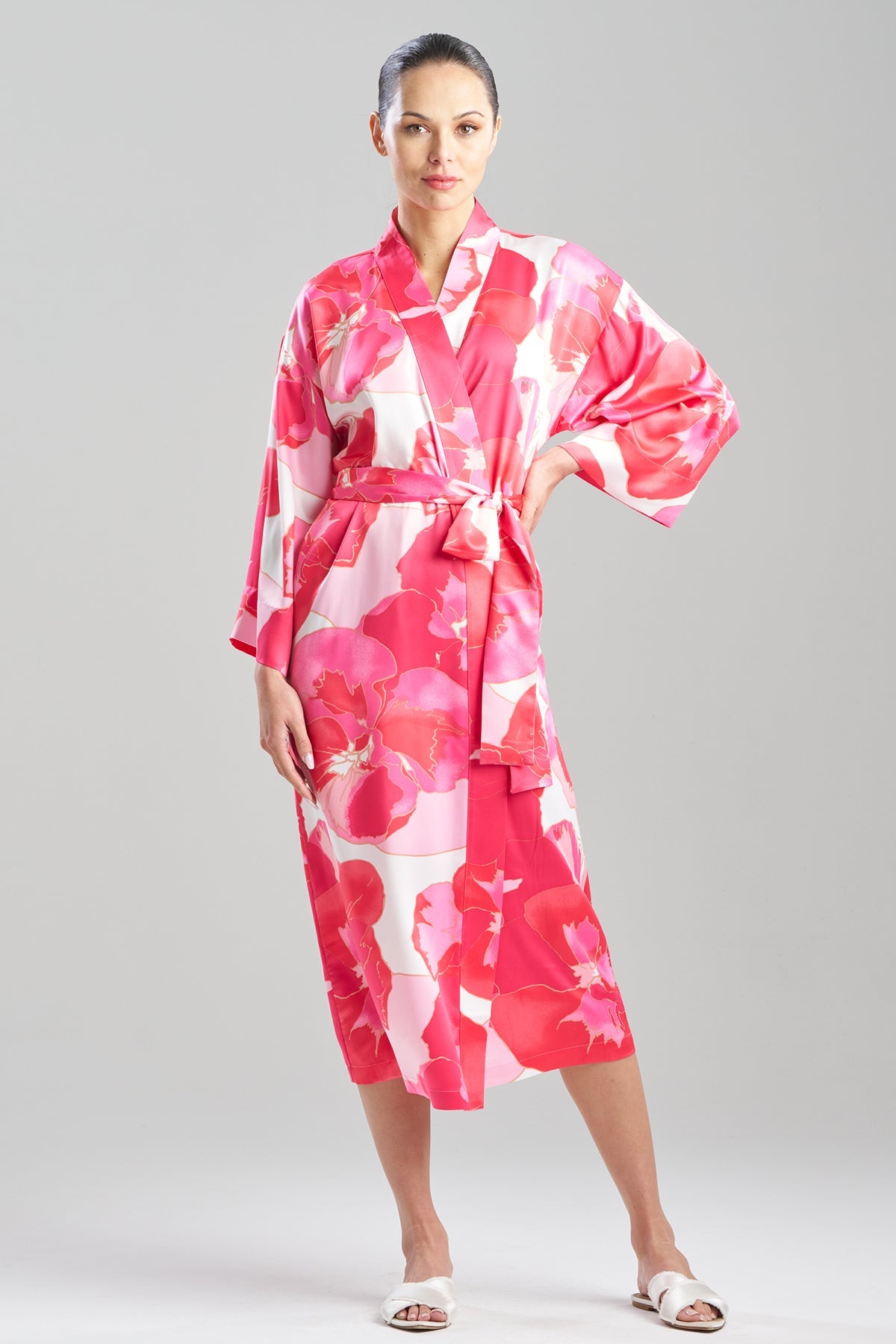 Floria Printed Satin Robe Pink