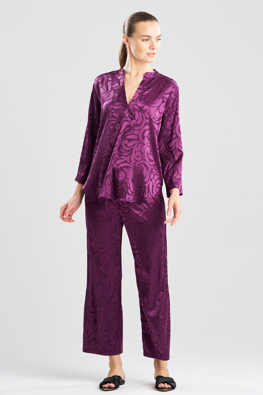 Scroll Satin Jacquard Long Sleeve PJ Deep Plum