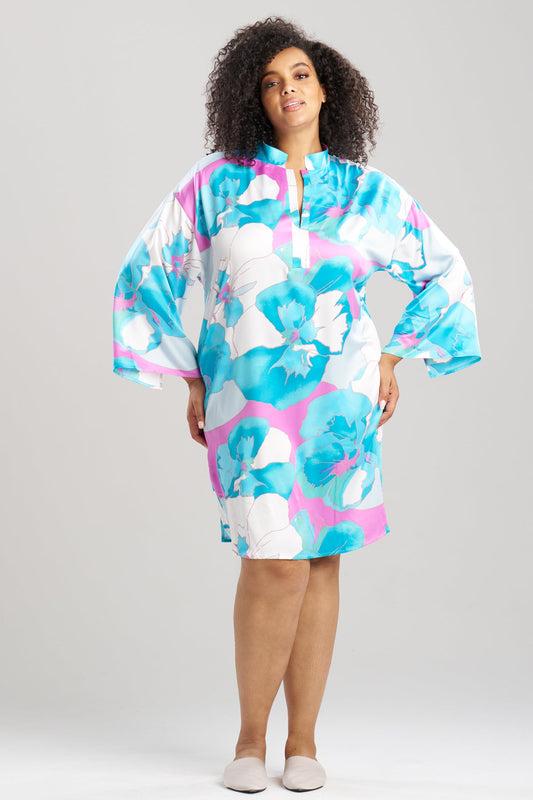 Floria Printed Satin Sleepshirt Blue