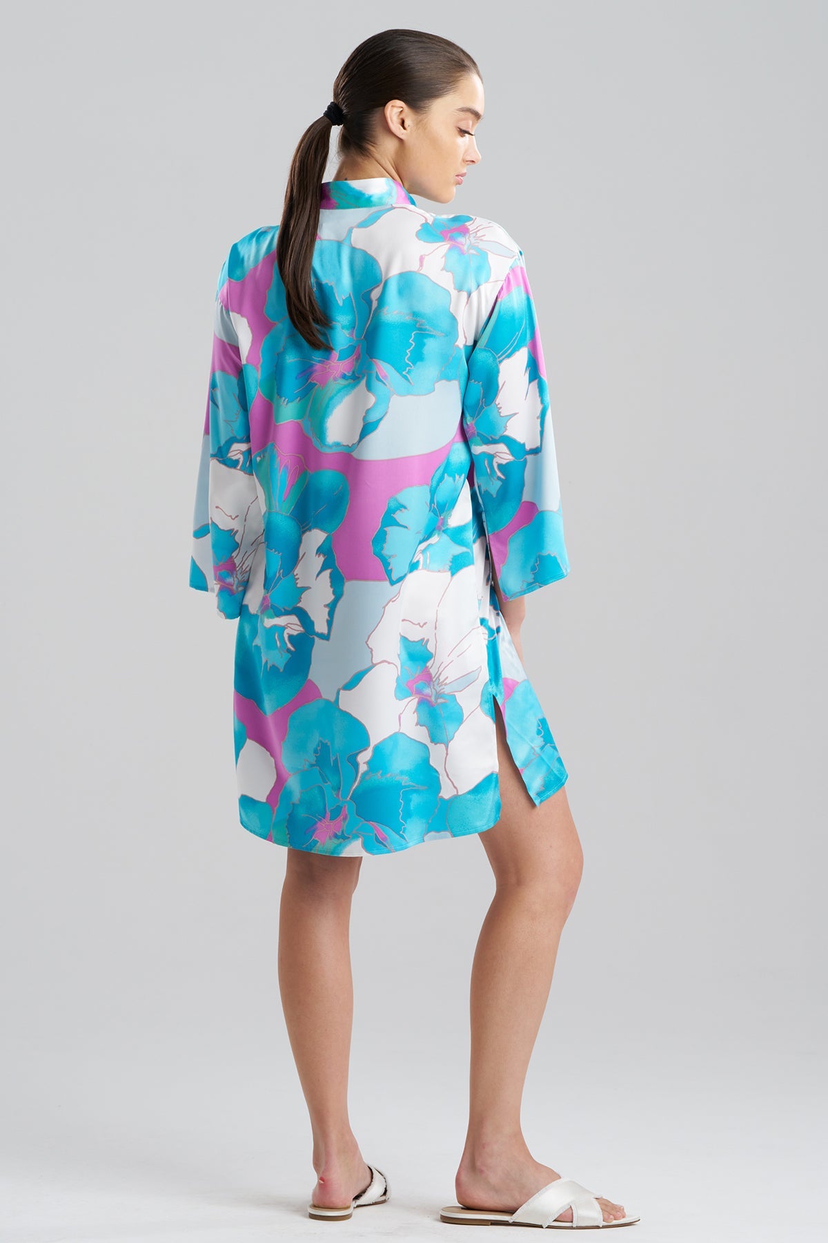 Floria Printed Satin Sleepshirt Blue