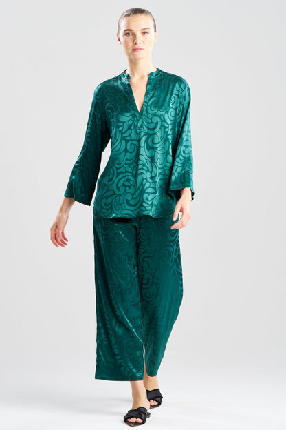 Scroll Satin Jacquard Long Sleeve PJ Cypress Green
