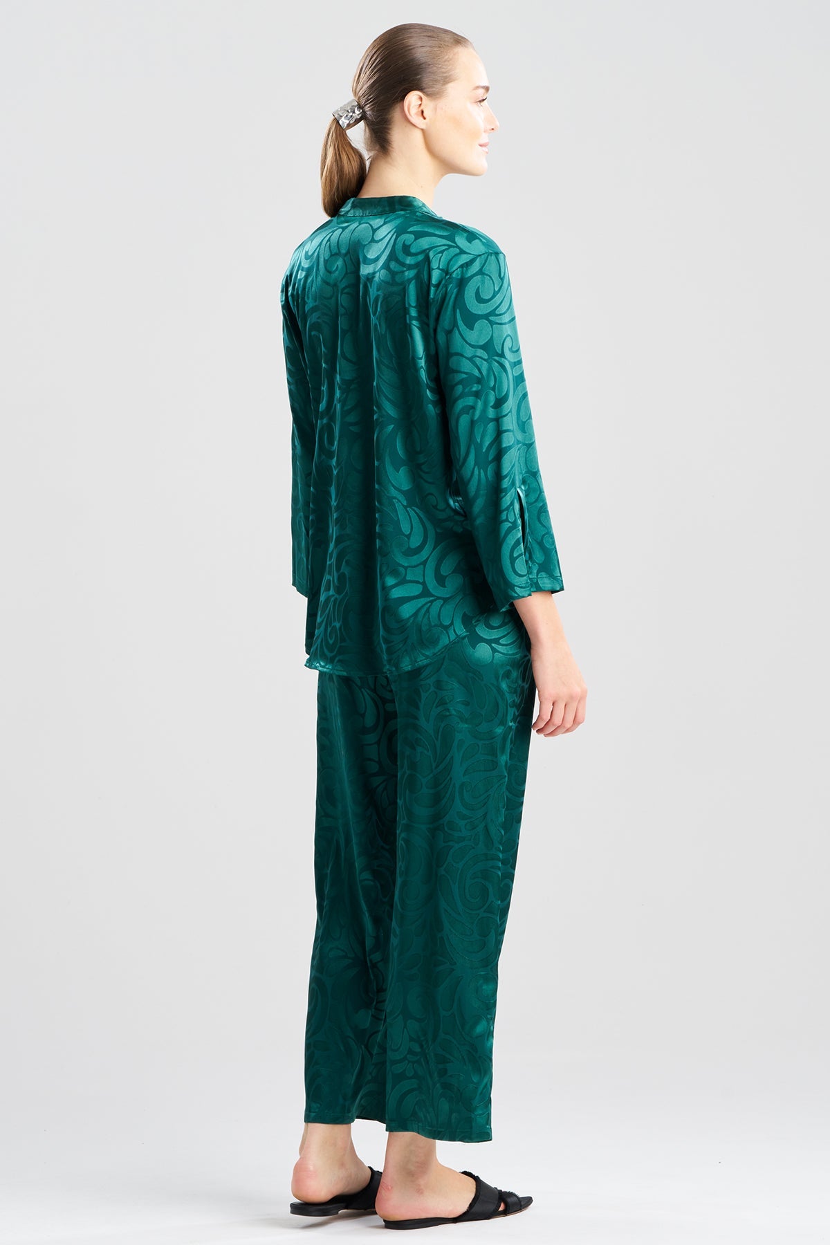 Scroll Satin Jacquard Long Sleeve PJ Cypress Green