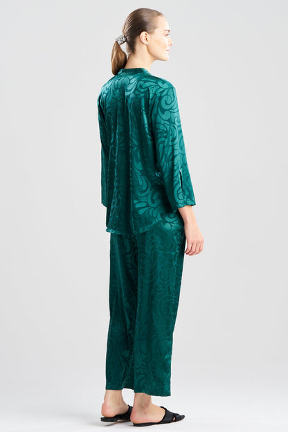 Scroll Satin Jacquard Long Sleeve PJ Cypress Green