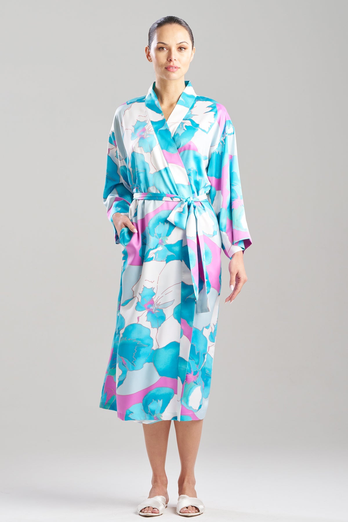 Floria Printed Satin Robe Blue