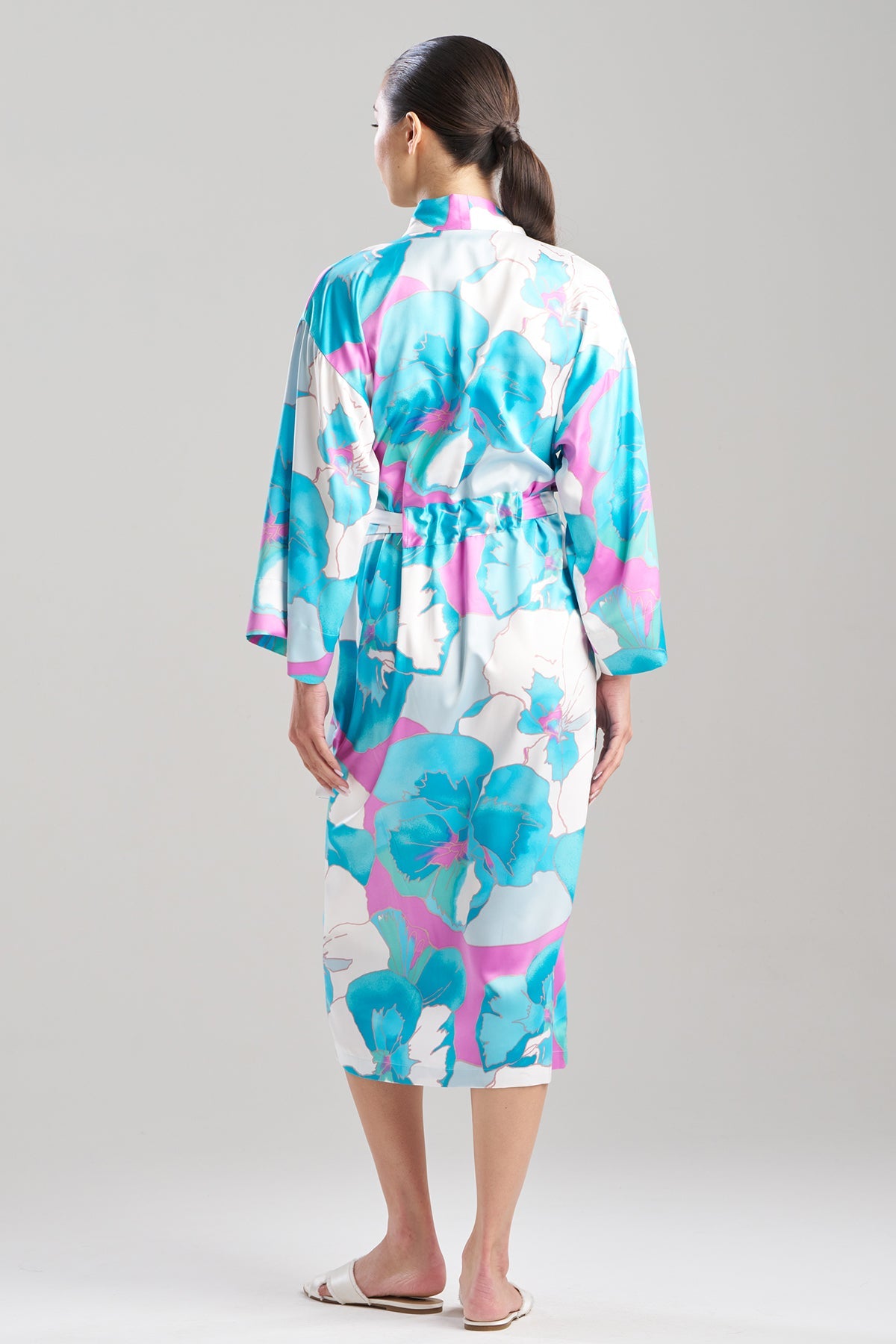 Floria Printed Satin Robe Blue