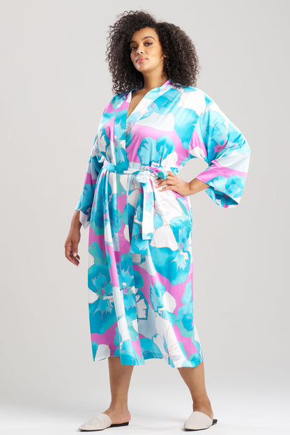 Floria Printed Satin Robe Blue