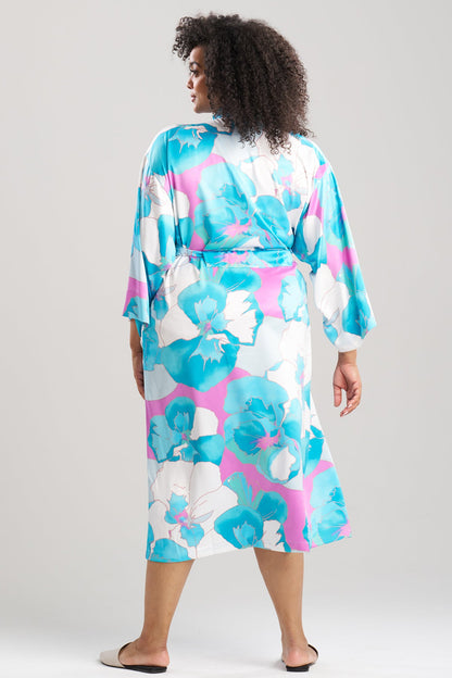 Floria Printed Satin Robe Blue