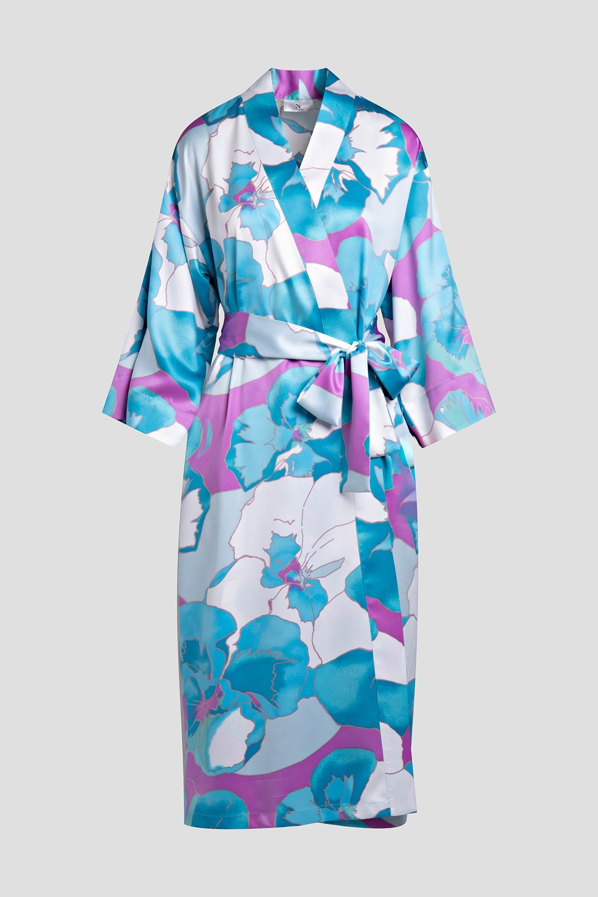 Floria Printed Satin Robe Blue