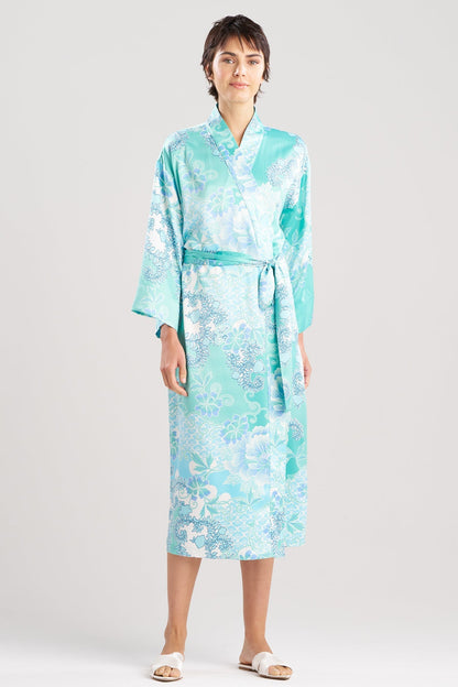 Flourish Printed Satin Robe Aqua Blue