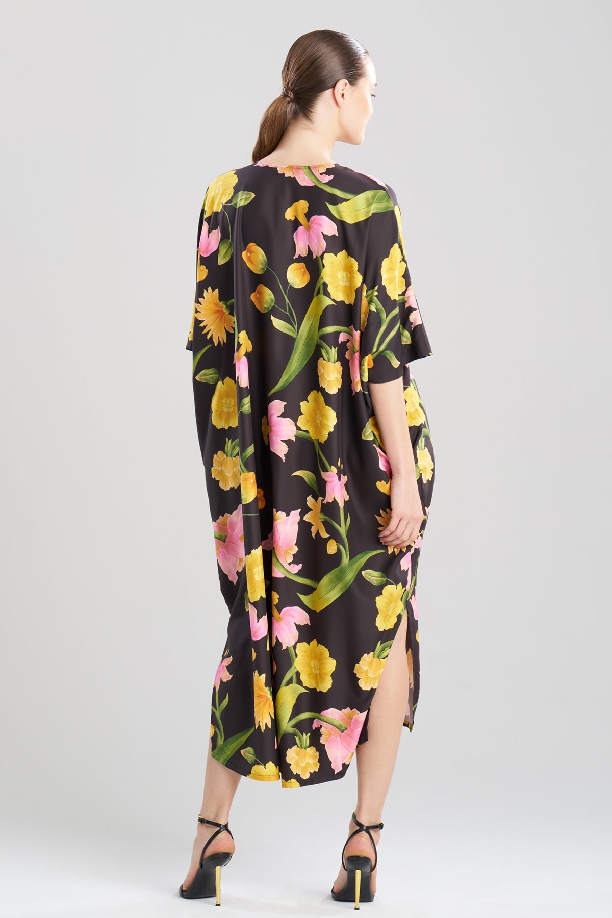 Solene Matte Charmeuse Zip Caftan Black Multi