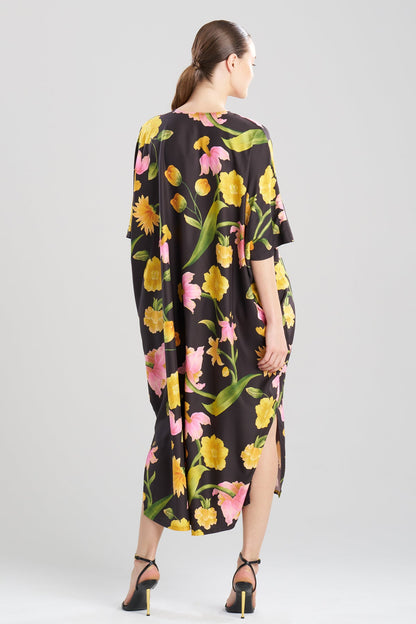 Solene Matte Charmeuse Zip Caftan Black Multi