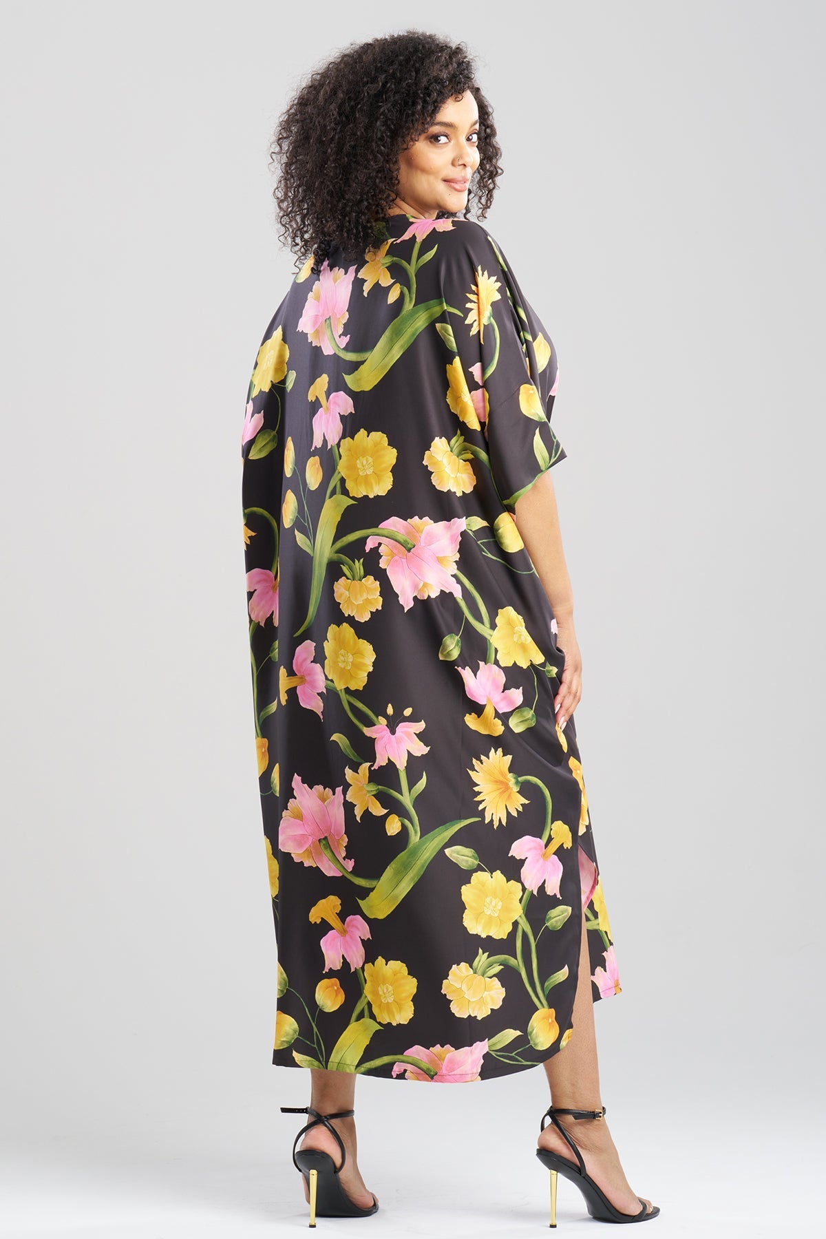 Solene Matte Charmeuse Zip Caftan Black Multi