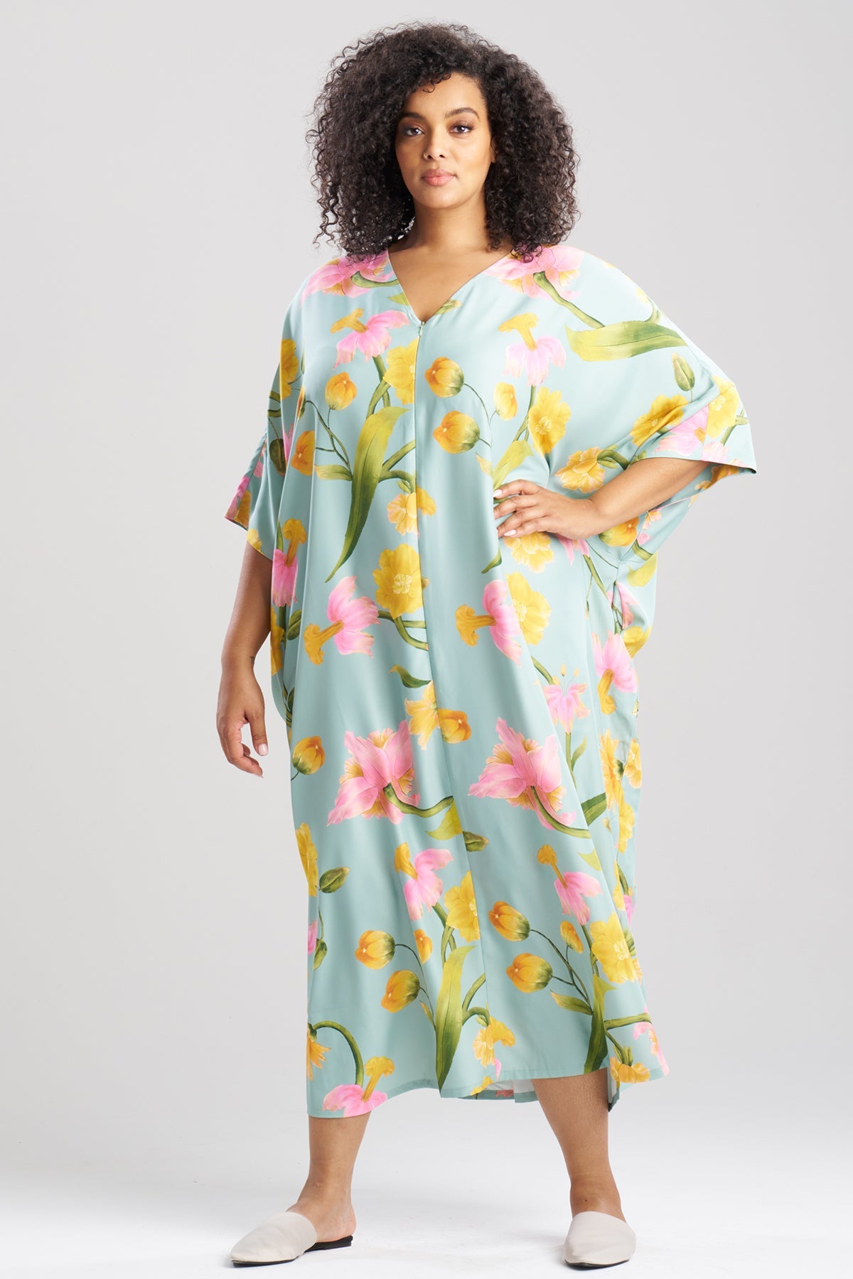 Solene Matte Charmeuse Zip Caftan Multi