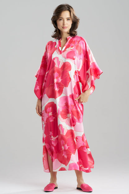 Floria Printed Satin Mandarin Caftan Pink