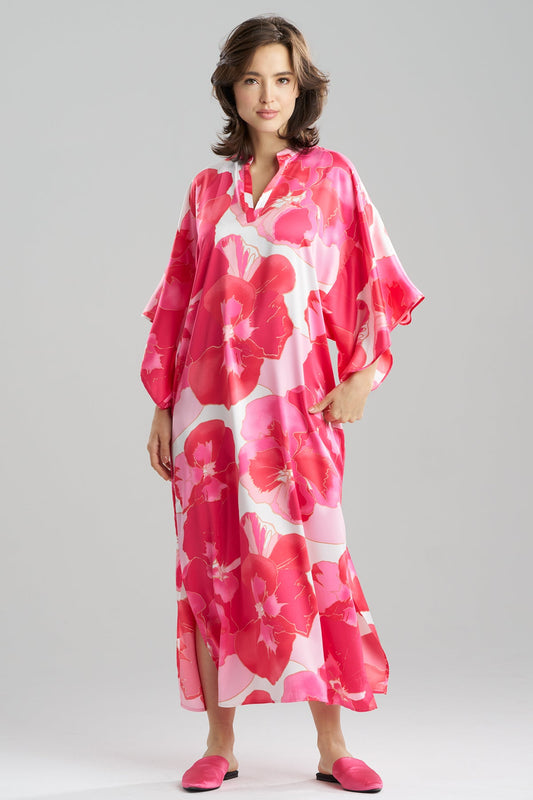 Floria Printed Satin Mandarin Caftan Pink