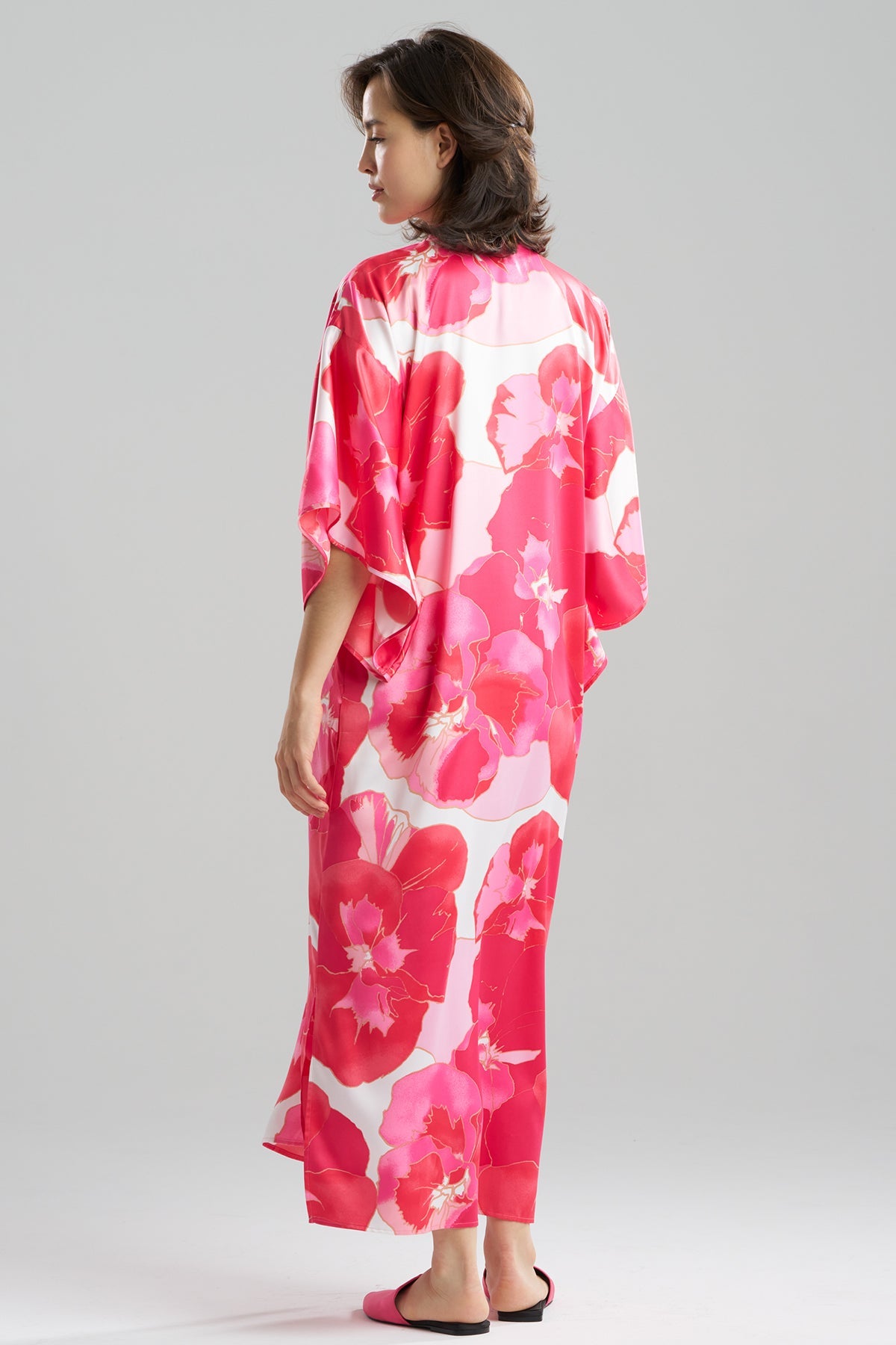 Floria Printed Satin Mandarin Caftan Pink