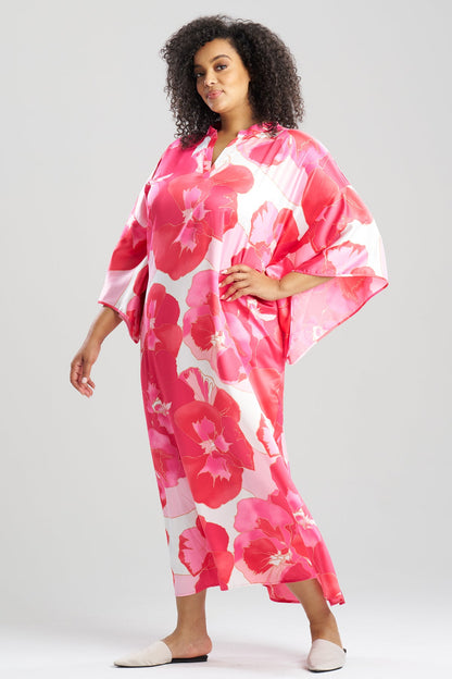 Floria Printed Satin Mandarin Caftan Pink