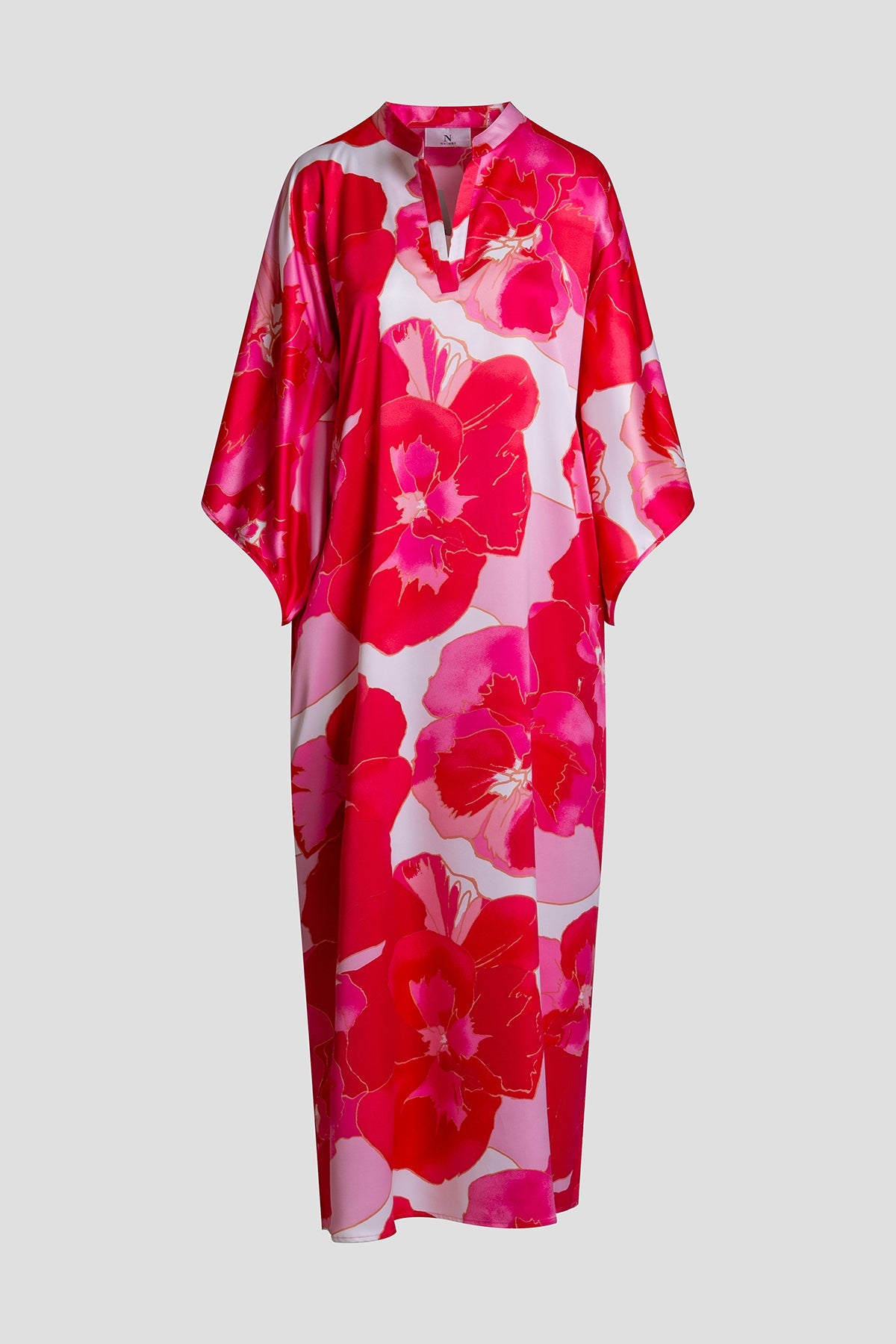 Floria Printed Satin Mandarin Caftan Pink