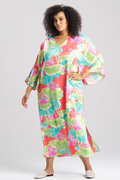Ascendant Lotus Printed Satin Caftan Pink Multi