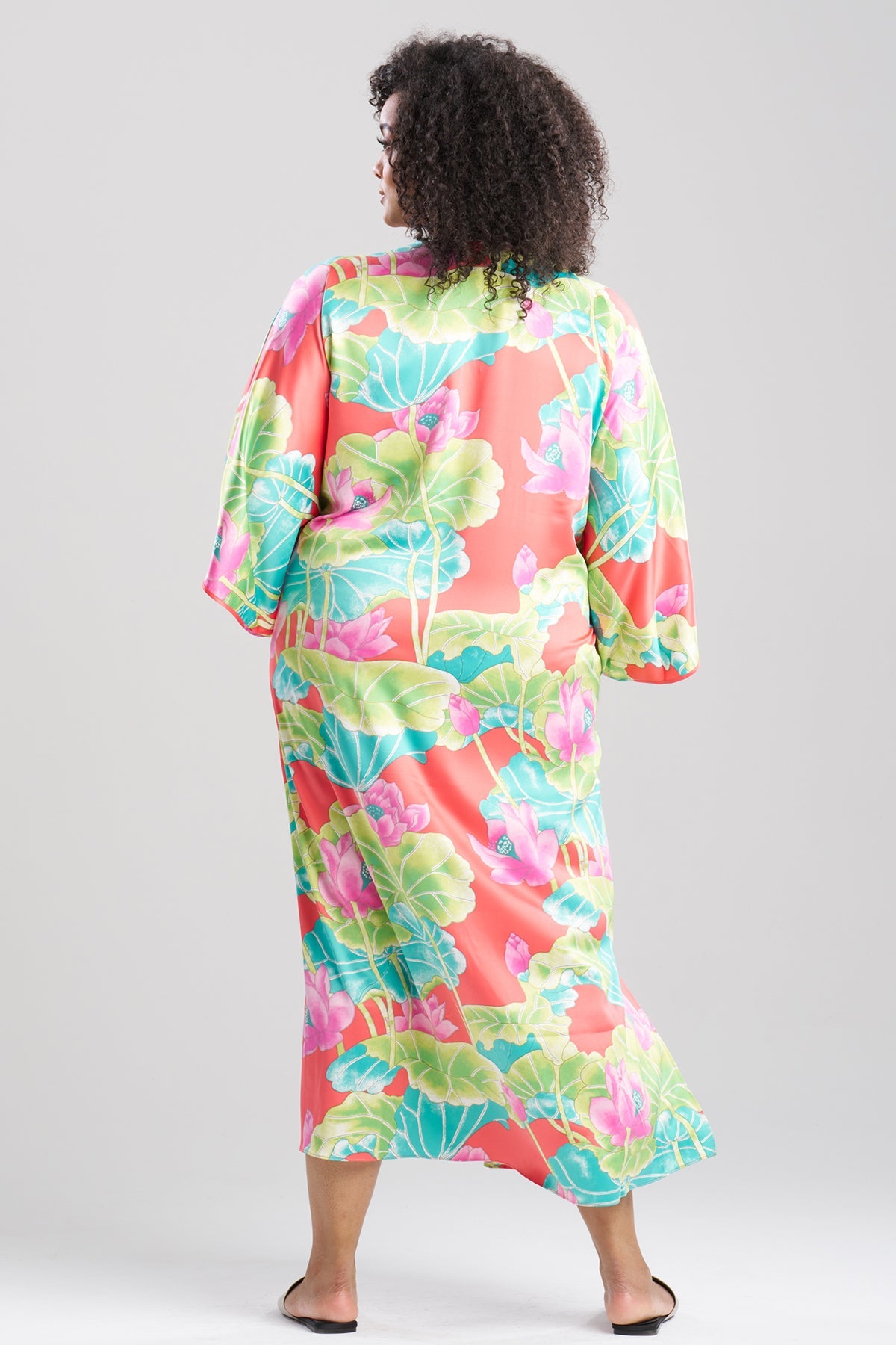 Ascendant Lotus Printed Satin Caftan Pink Multi