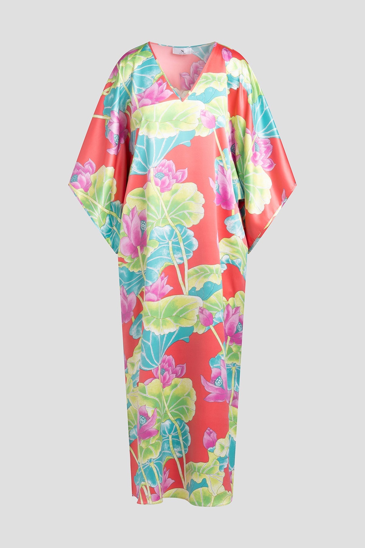 Ascendant Lotus Printed Satin Caftan Pink Multi
