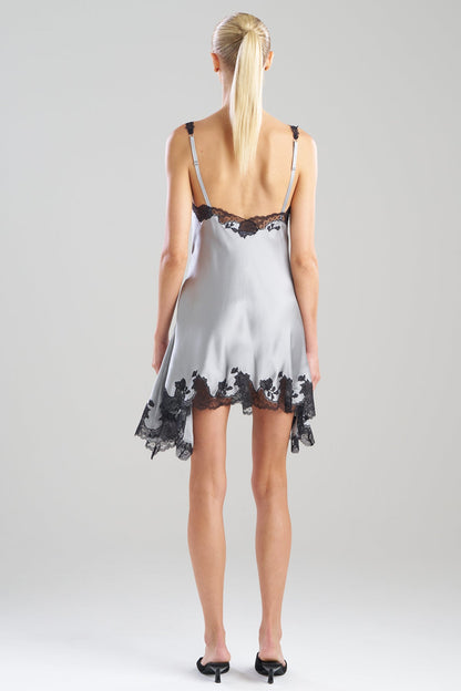 Lolita Lace V-Neck Silk Chemise Silver/Black