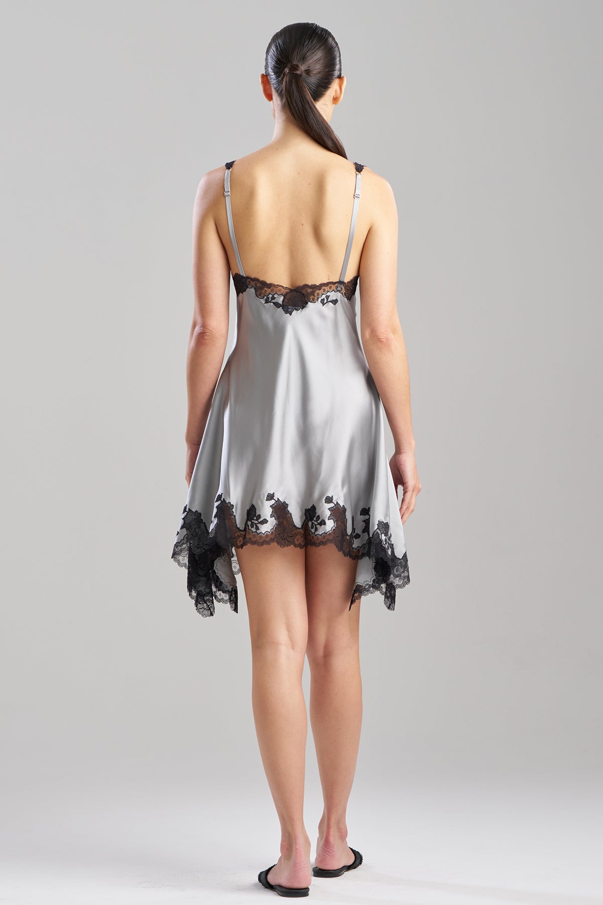 Lolita Lace V-Neck Silk Chemise Silver/Black