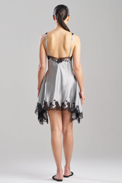 Lolita Lace V-Neck Silk Chemise Silver/Black
