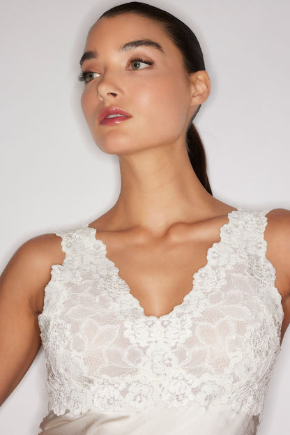 Buy Rose Parfait Lace V-Neck Chemise in Warm White Online Warm White