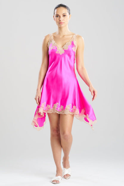 Lolita Lace V-Neck Silk Chemise Fiesta Pink/Nude