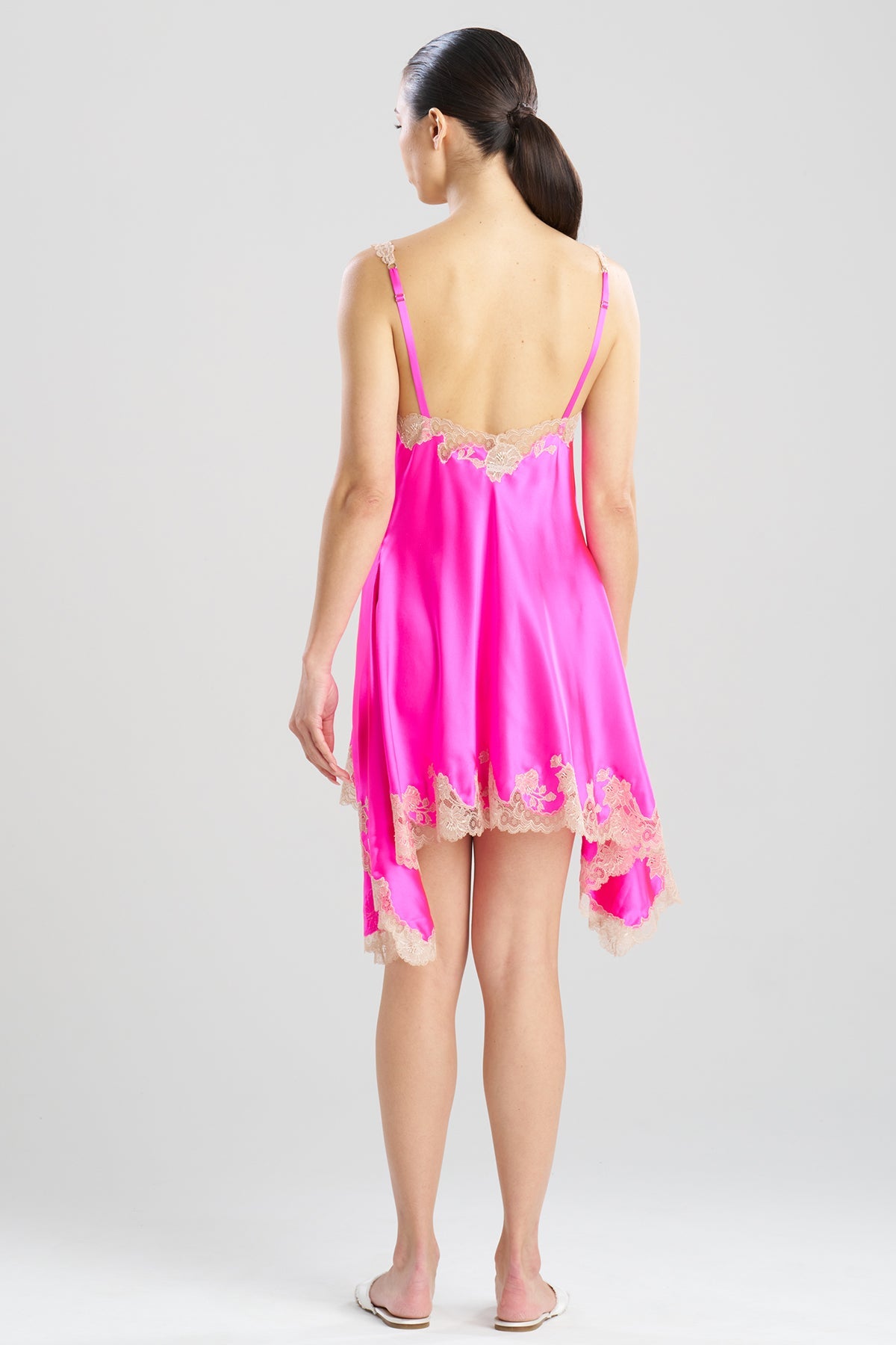 Lolita Lace V-Neck Silk Chemise Fiesta Pink/Nude