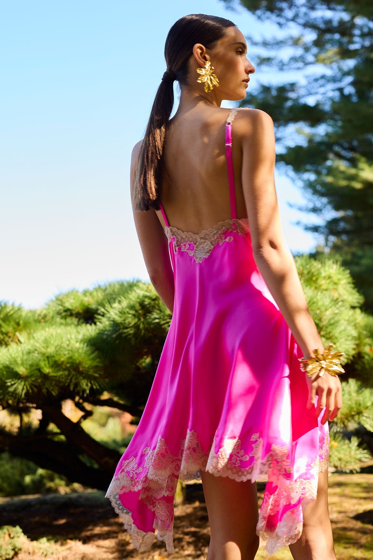 Lolita Lace V-Neck Silk Chemise Fiesta Pink/Nude