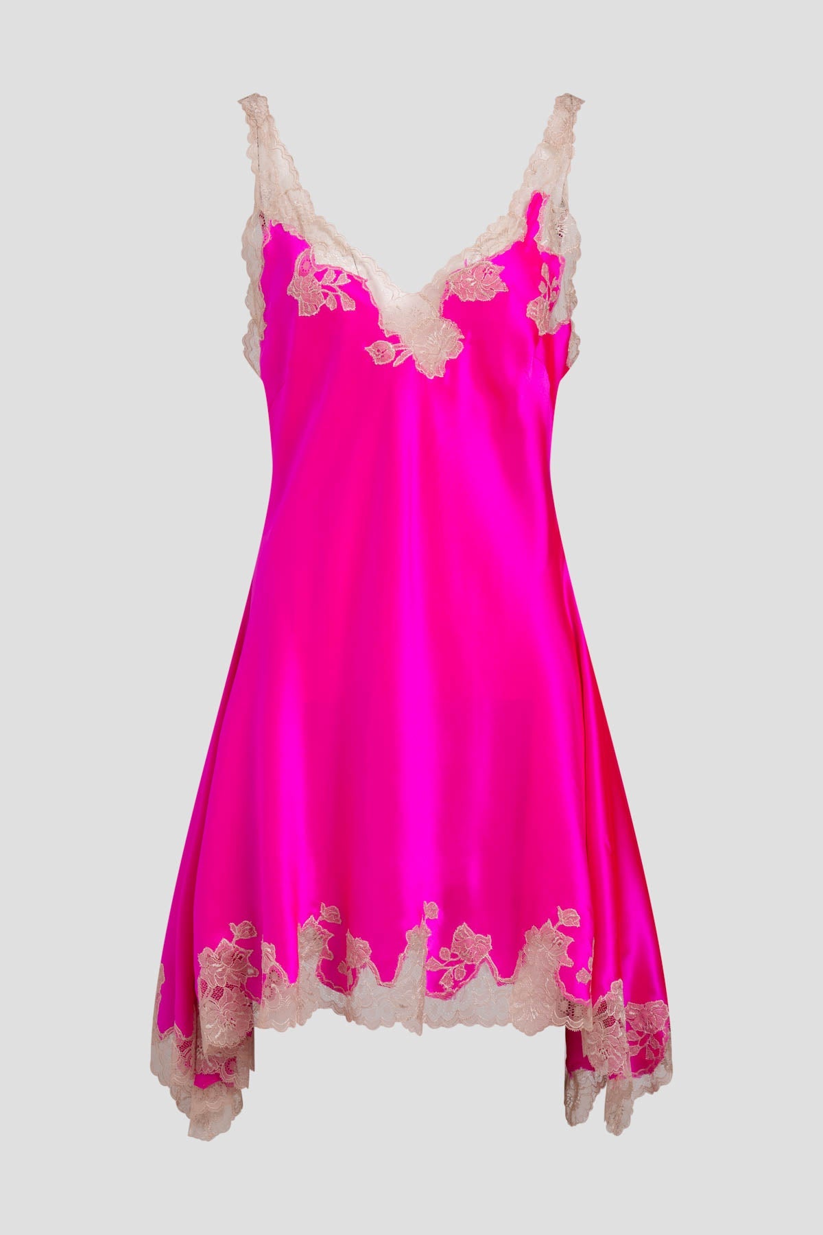 Lolita Lace V-Neck Silk Chemise Fiesta Pink/Nude
