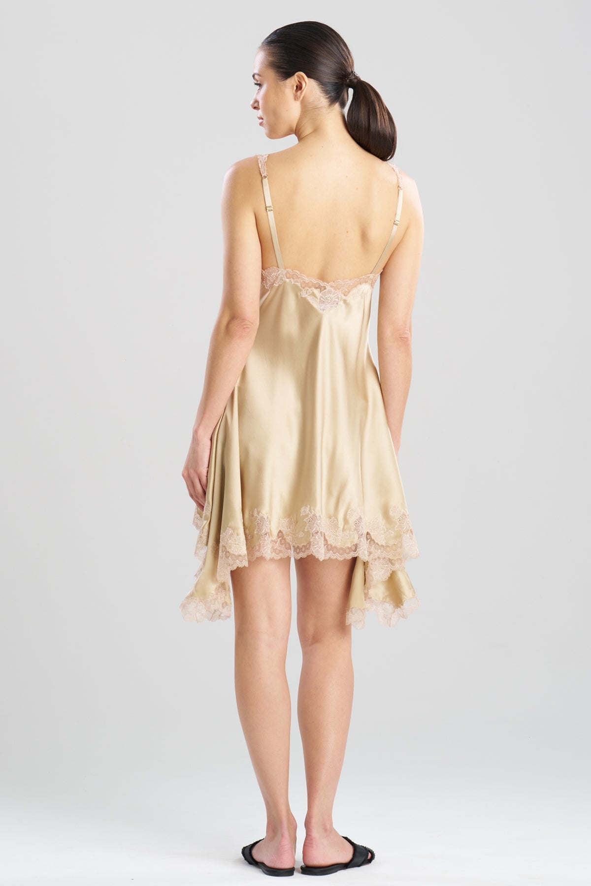 Lolita Lace V-Neck Silk Chemise Frappe/Nude