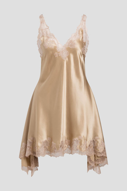 Lolita Lace V-Neck Silk Chemise Frappe/Nude