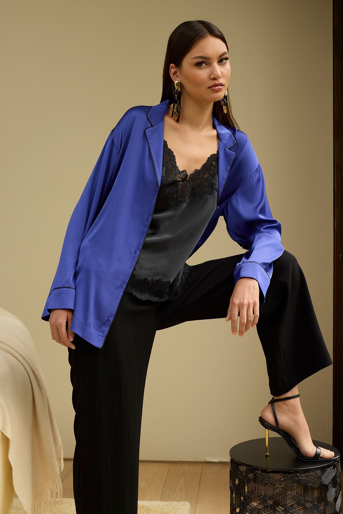 Satin Essentials Wide Leg Pants Black