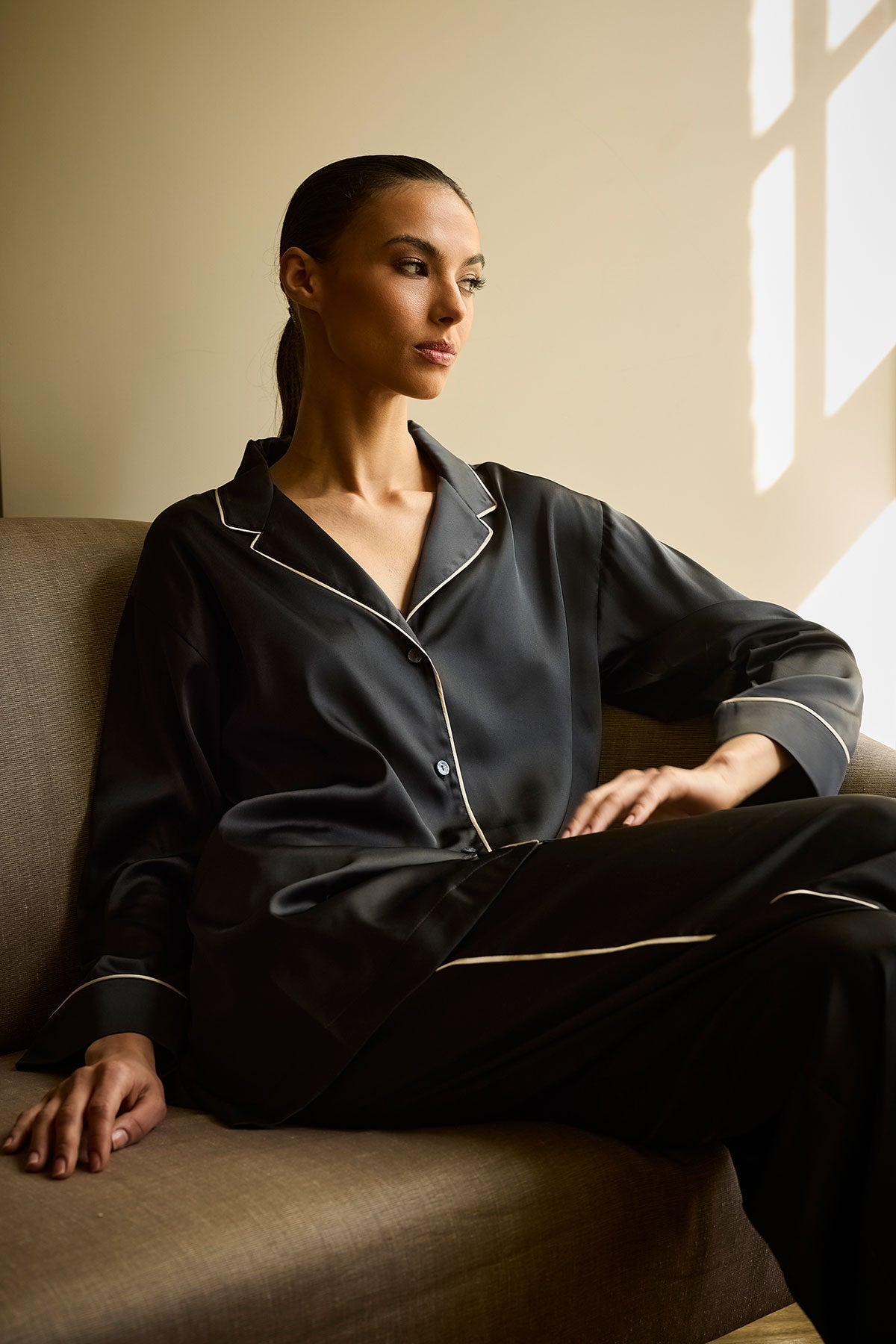 Satin Essentials Wide Leg Pants Black