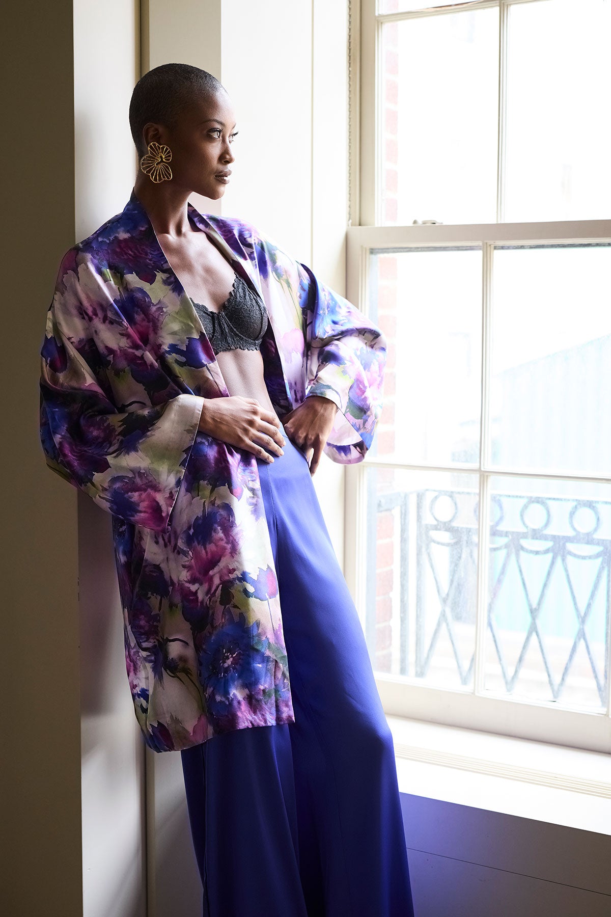 Satin Essentials Wide Leg Pants Blueberry