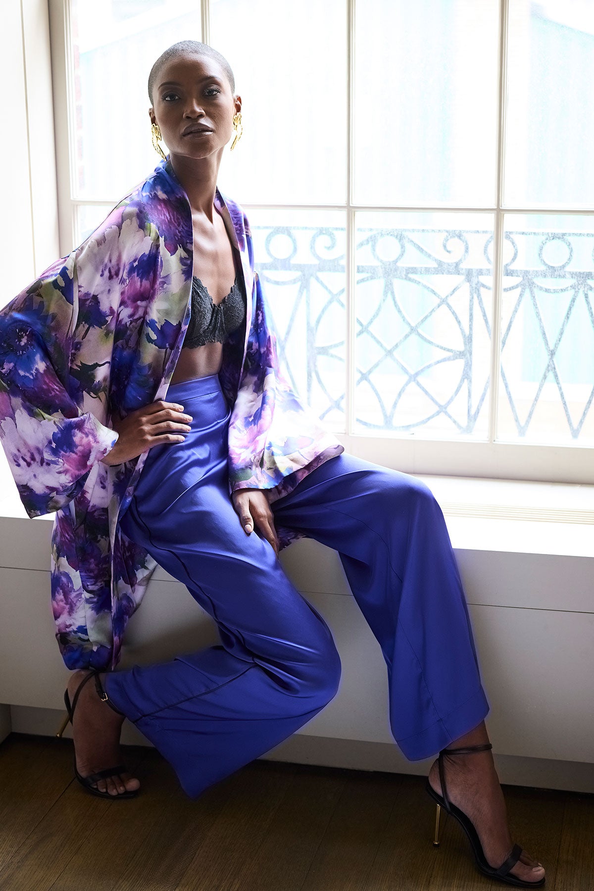 Satin Essentials Wide Leg Pants Blueberry