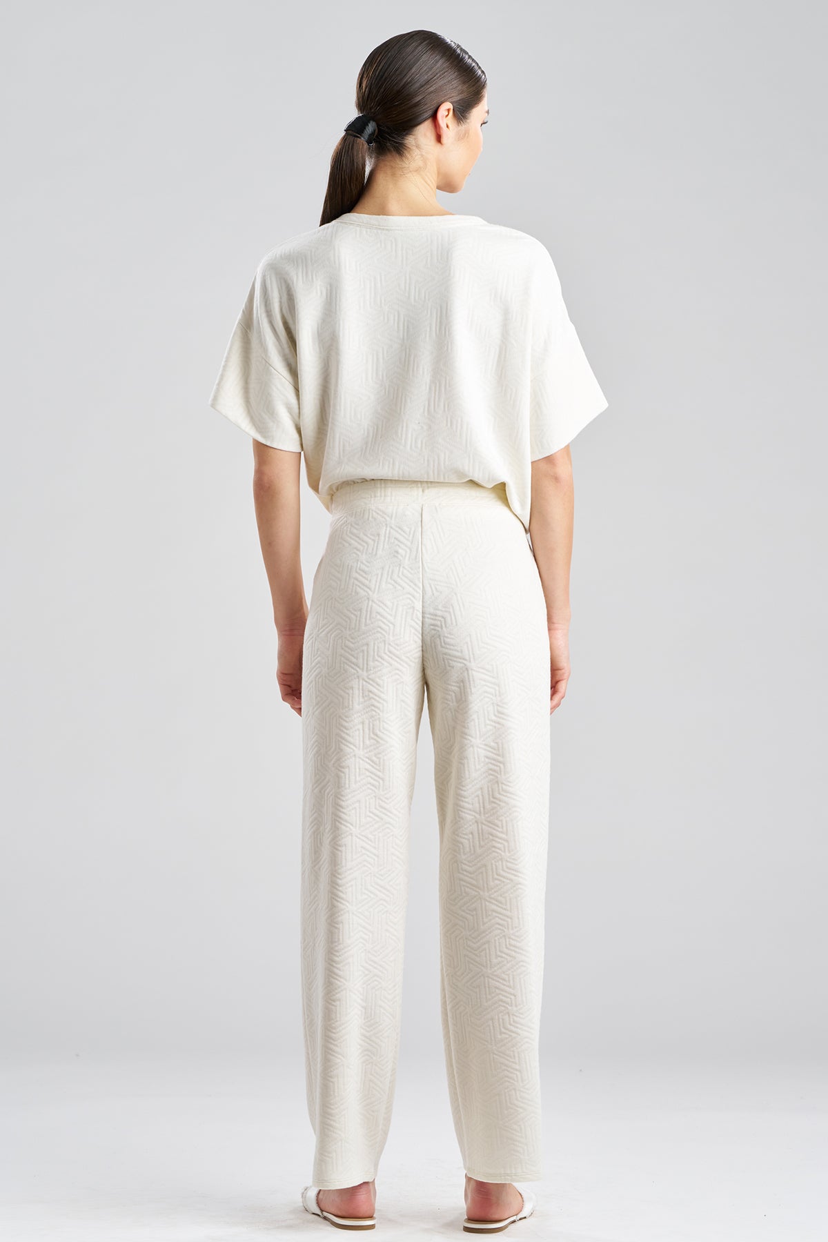 Quilted Geo Knit Jacquard Straight Leg Pants White Opal