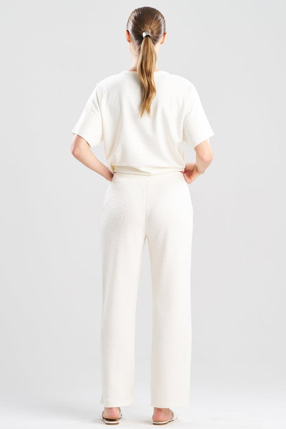 Quilted Geo Knit Jacquard Straight Leg Pants White Opal